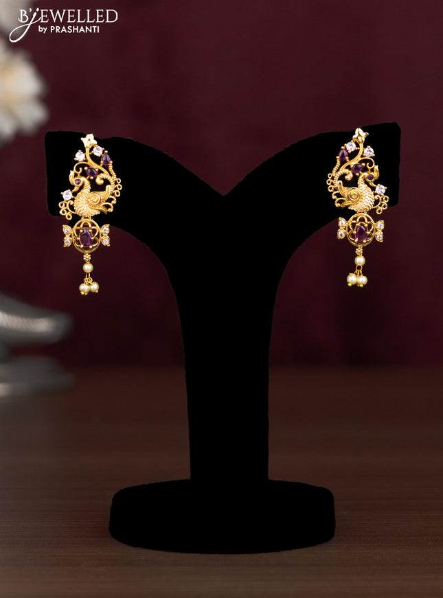 Antique guttapusalu necklace peacock design with ruby & cz stones and pearl hangings