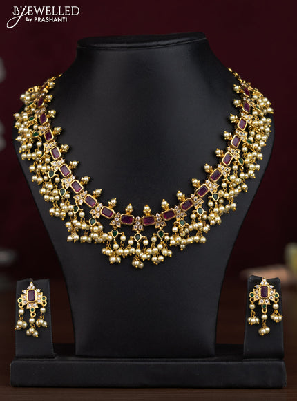 Antique guttapusalu necklace with kemp & cz stones and pearl hangings