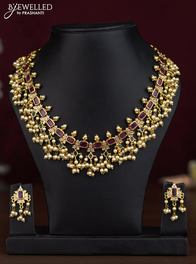 Antique guttapusalu necklace with kemp & cz stones and pearl hangings