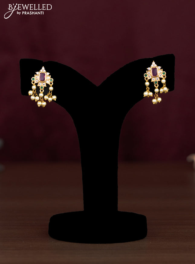 Antique guttapusalu necklace with kemp & cz stones and pearl hangings