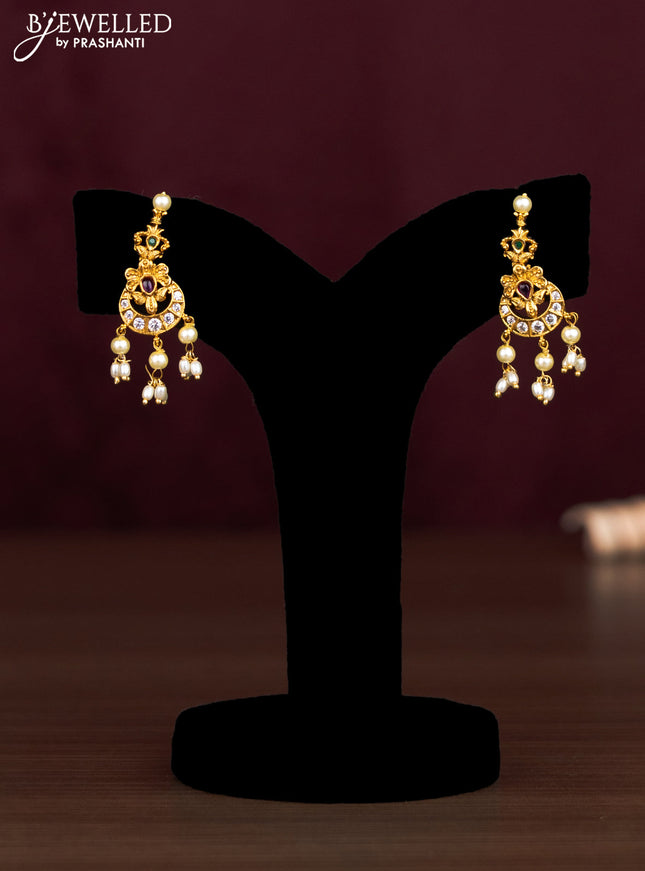 Antique guttapusalu necklace chandbali & manga design with kemp & cz stones and pearl hangings