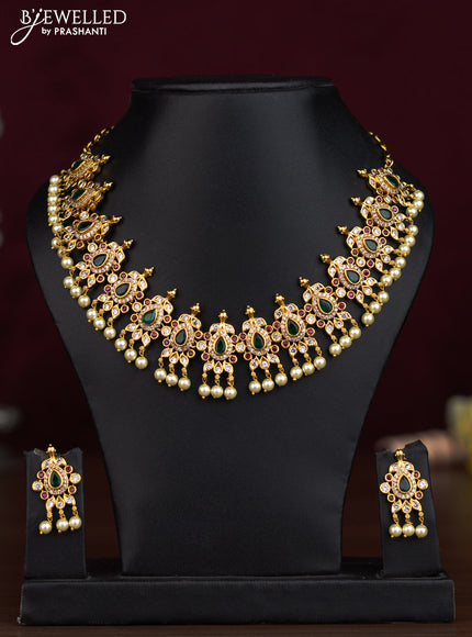 Antique guttapusalu necklace with kemp & cz stones and pearl hangings