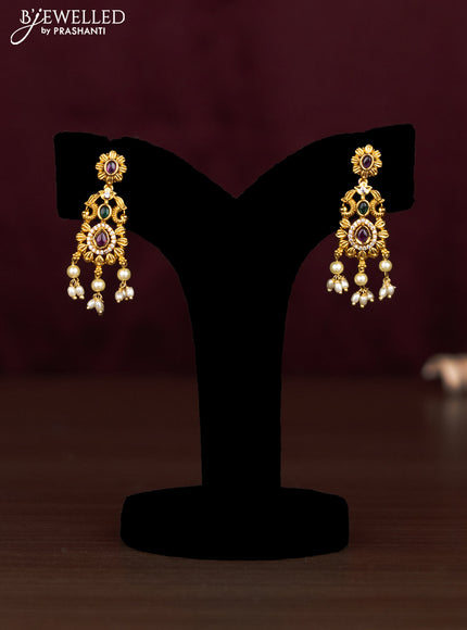 Antique guttapusalu necklace floral design with kemp & cz stones and pearl hangings