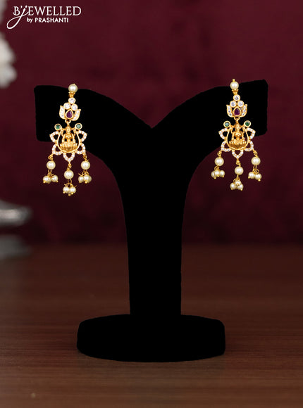 Antique guttapusalu necklace lakshmi design with kemp & cz stones and pearl hangings