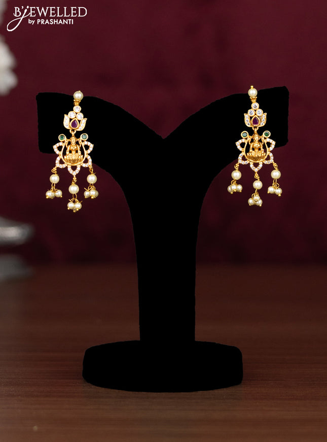 Antique guttapusalu necklace lakshmi design with kemp & cz stones and pearl hangings