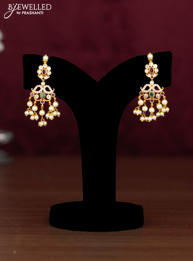 Antique guttapusalu necklace manga design with kemp & cz stones and pearl hangings