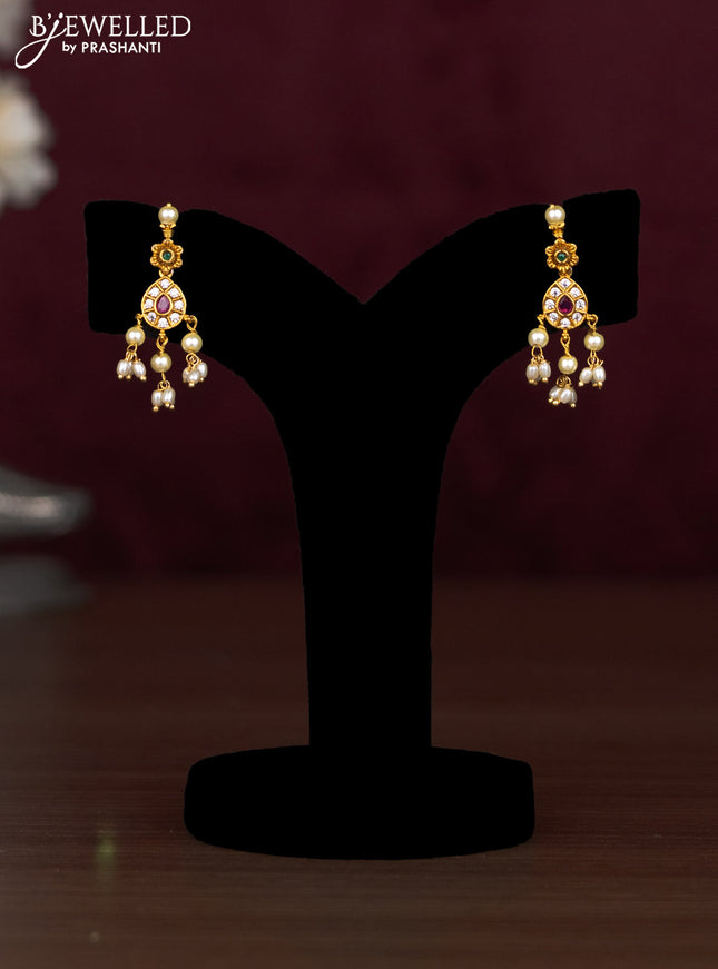 Antique guttapusalu necklace floral design with kemp & cz stones and pearl hangings