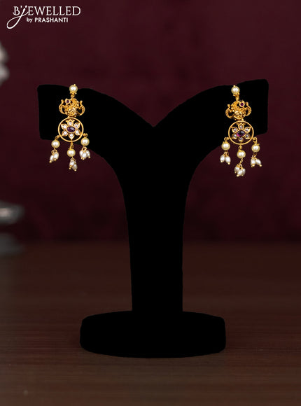 Antique guttapusalu necklace peacock design with kemp & cz stones and pearl hangings