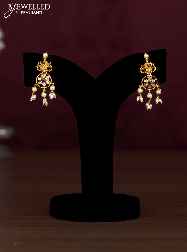 Antique guttapusalu necklace peacock design with kemp & cz stones and pearl hangings