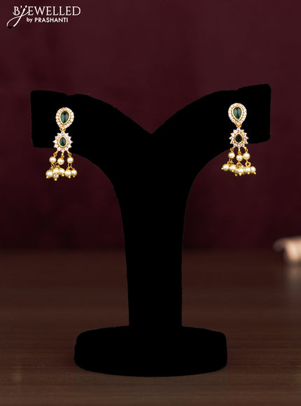 Antique guttapusalu necklace with emerald & cz stones and pearl hangings