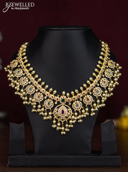 Antique guttapusalu necklace with kemp & cz stones and pearl hangings without earrings