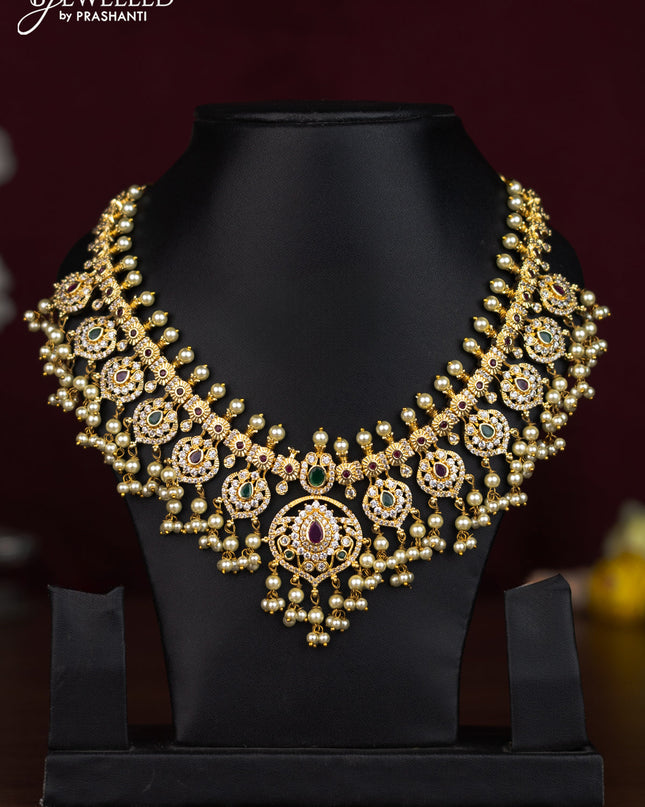 Antique guttapusalu necklace with kemp & cz stones and pearl hangings without earrings