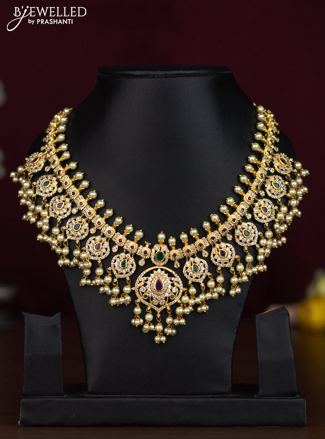 Antique guttapusalu necklace with kemp & cz stones and pearl hangings without earrings