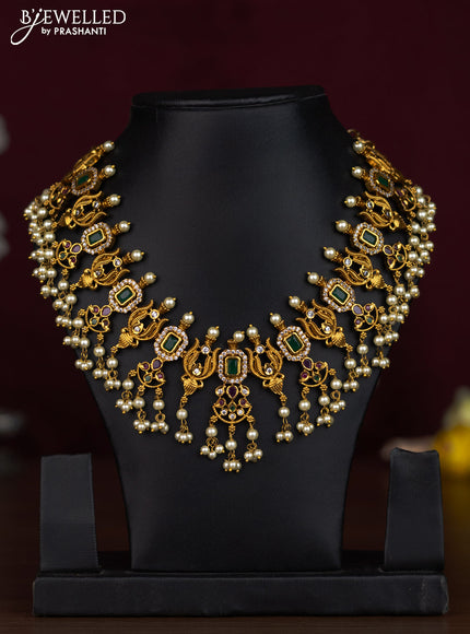 Antique guttapusalu necklace with kemp & cz stones and pearl hangings without earrings