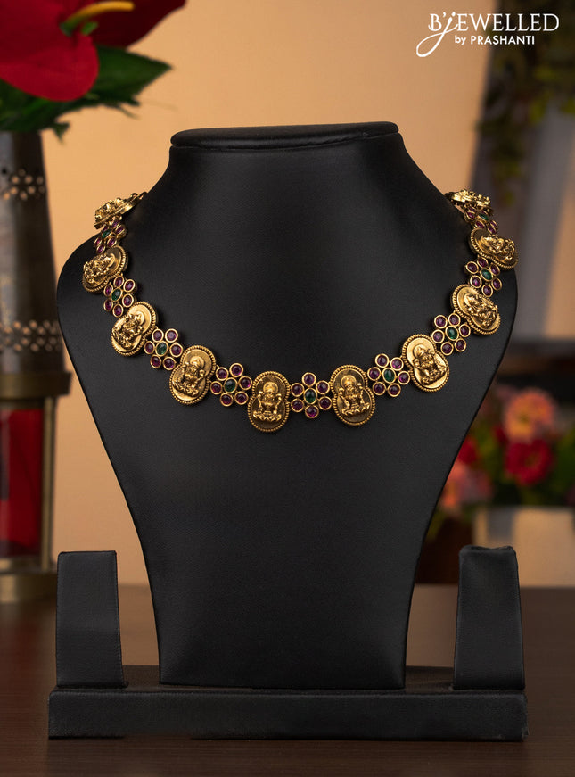 Antique necklace with lakshmi design and kemp stones without earrings
