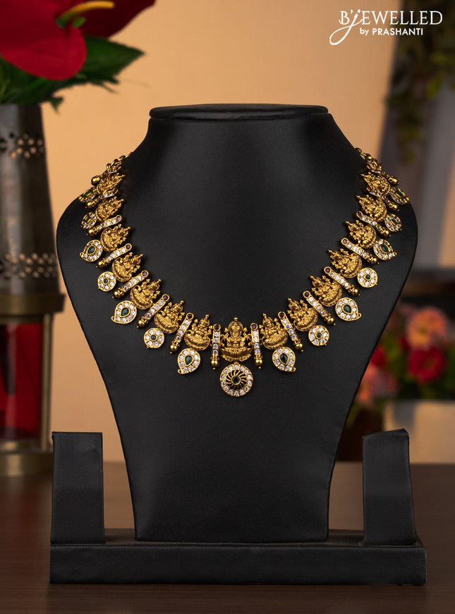 Antique necklace lakshmi design with kemp and cz stones without earrings