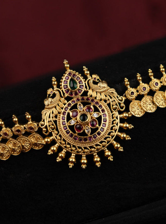 Antique hip chain with peacock design and kemp & cz stones