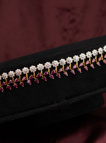 Antique hip chain with floral design and pink kemp & cz stones