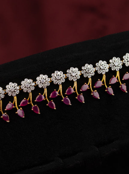 Antique hip chain with floral design and pink kemp & cz stones