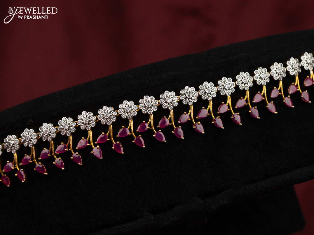 Antique hip chain with floral design and pink kemp & cz stones