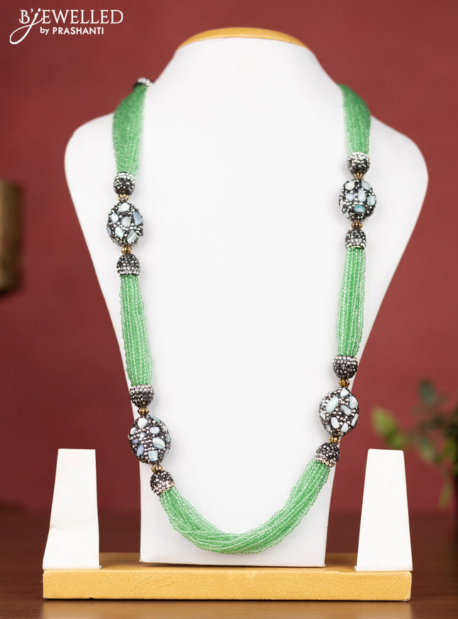Jaipur crystal beaded green necklace with ice blue and grey stones without earrings