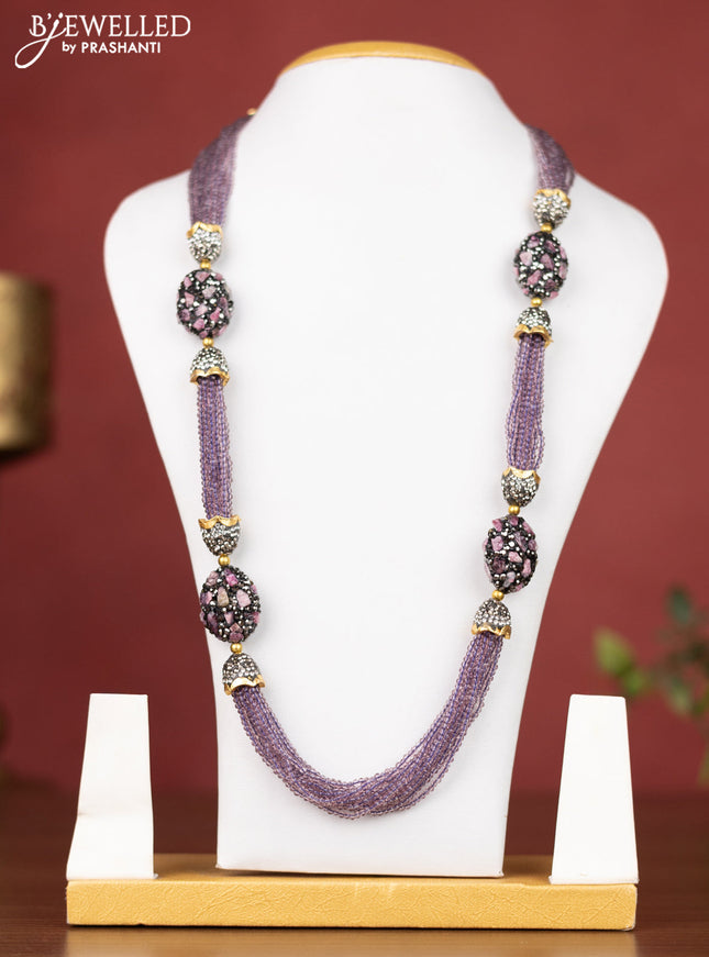 Jaipur crystal beaded purple necklace with grey stones without earrings