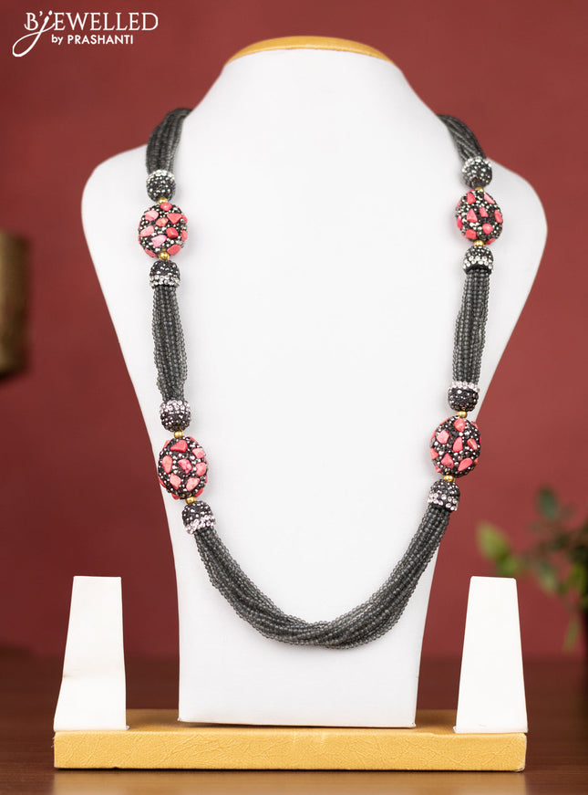 Jaipur crystal beaded grey necklace with pink and grey stones without earrings