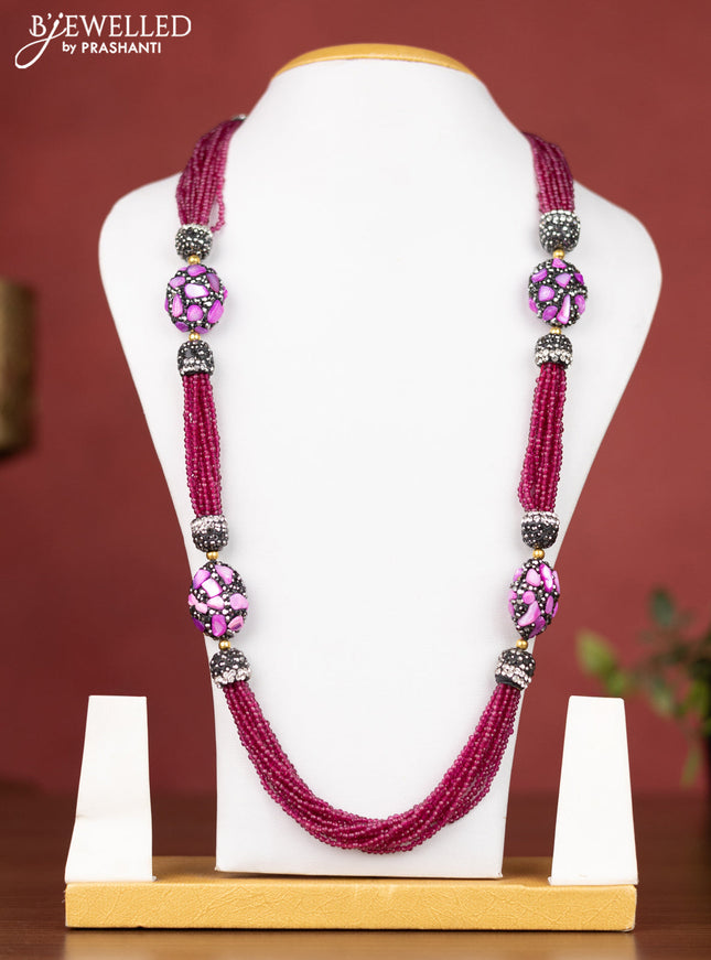Jaipur crystal beaded magenta pink necklace with purple and grey stones without earrings