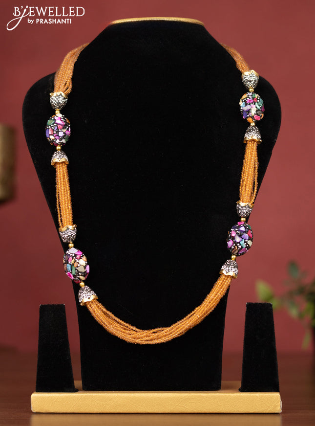 Jaipur crystal beaded orange necklace with multicolour and grey stones without earrings