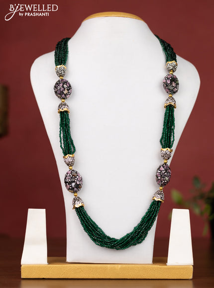 Jaipur crystal beaded green necklace with pink and grey stones without earrings