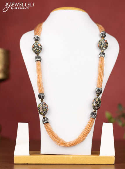 Jaipur crystal beaded peach necklace with green and grey stones without earrings