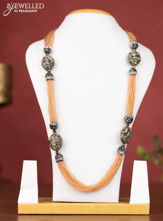 Jaipur crystal beaded peach necklace with green and grey stones without earrings