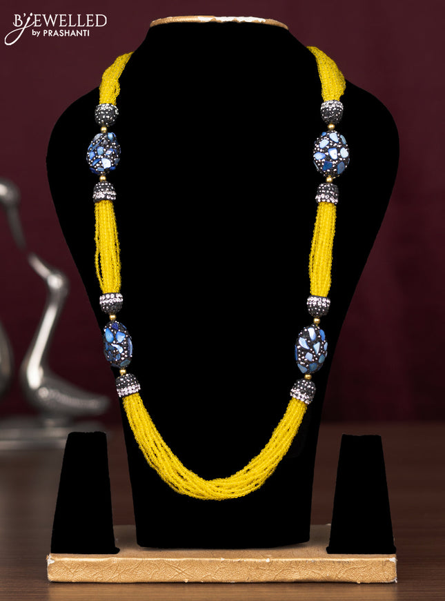 Jaipur crystal beaded yellow necklace with blue and grey stones without earrings
