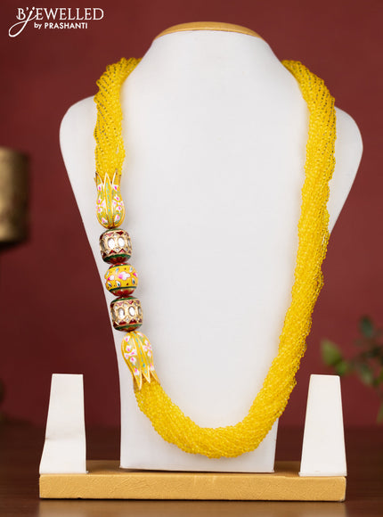 Jaipur crystal beaded yellow necklace with minakari balls and white stones  without earrings