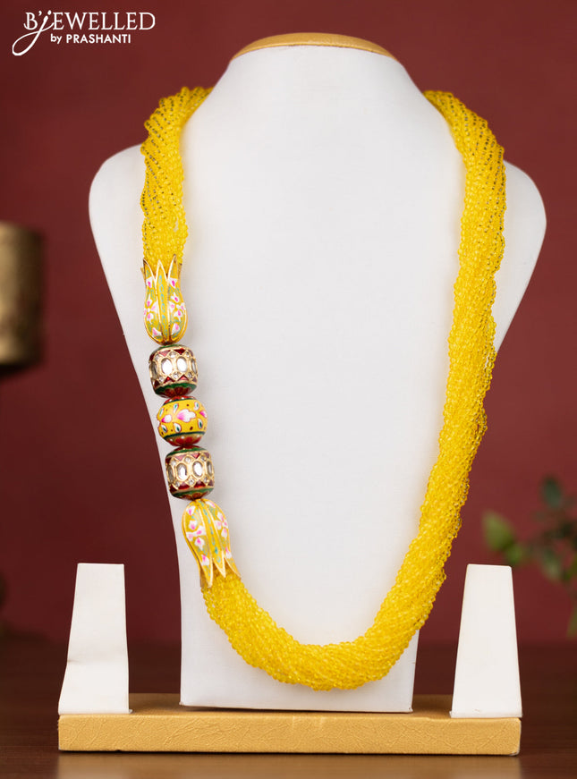 Jaipur crystal beaded yellow necklace with minakari balls and white stones  without earrings