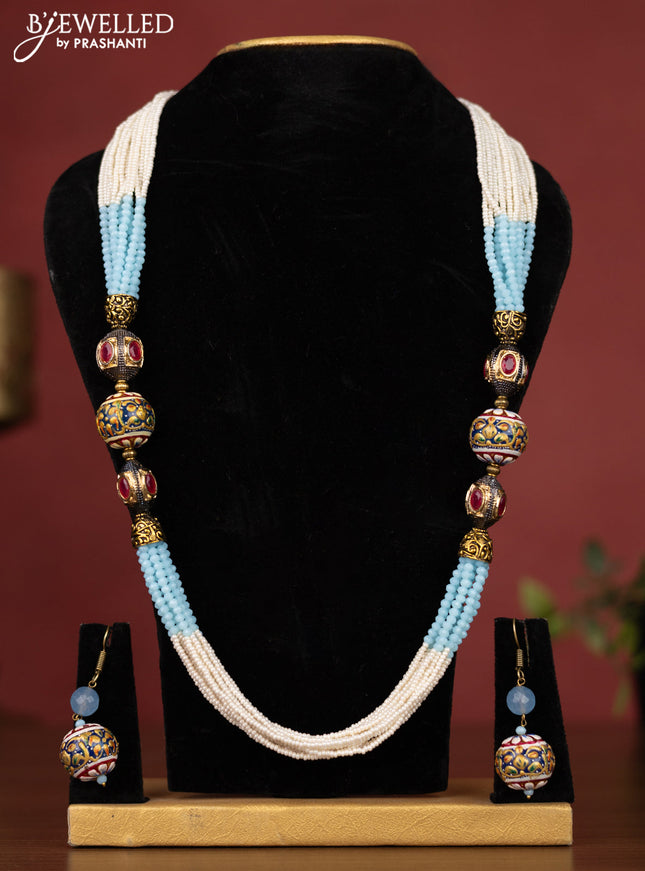 Jaipur ice blue crystal and pearl necklace with minakari balls