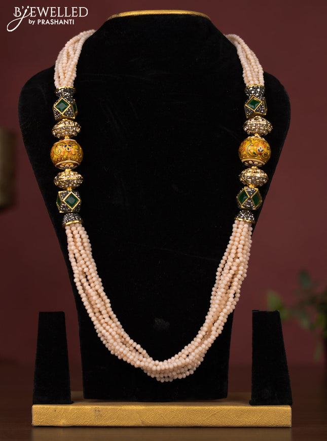 Jaipur peach crystal with minakari balls and green stones without earring