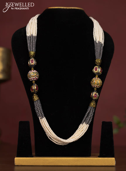 Jaipur white & grey crystal with minakari balls without earrings