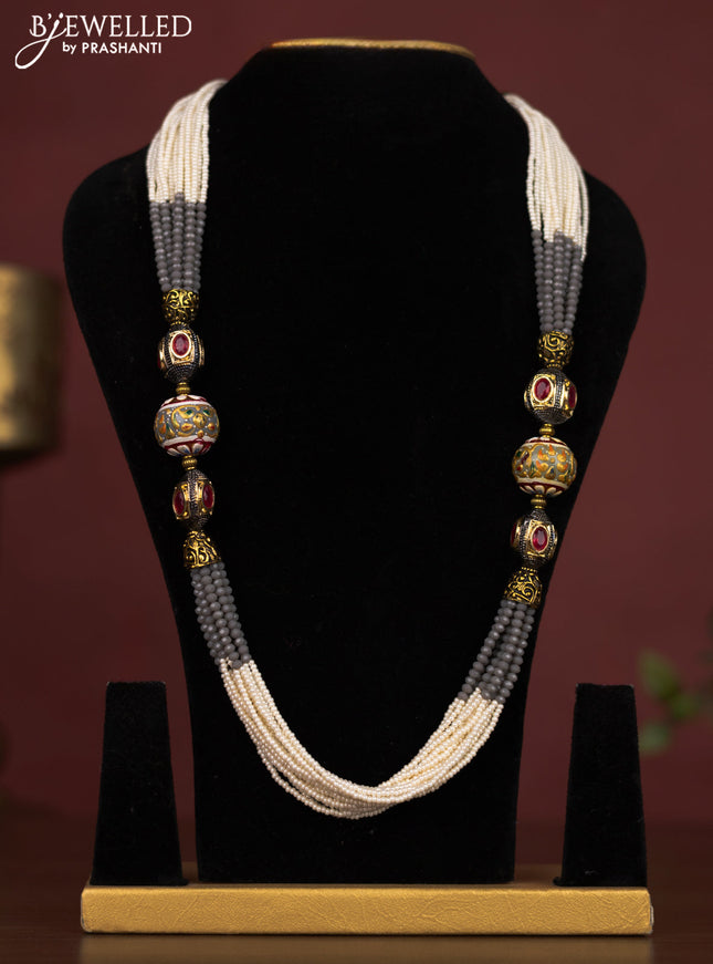 Jaipur white & grey crystal with minakari balls without earrings