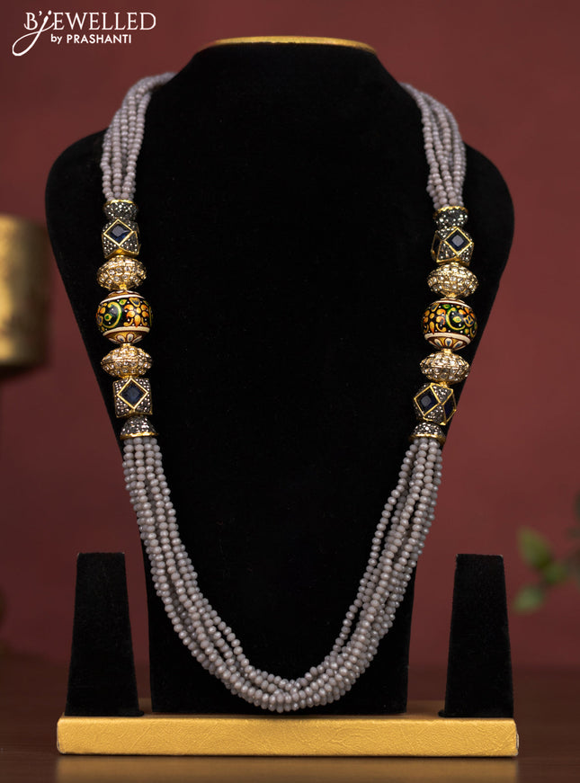 Jaipur crystal beaded grey necklace with minakari balls without earrings