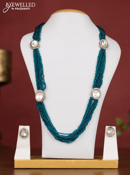 Jaipur crystal beaded multilayer peacock green necklace with cz stones