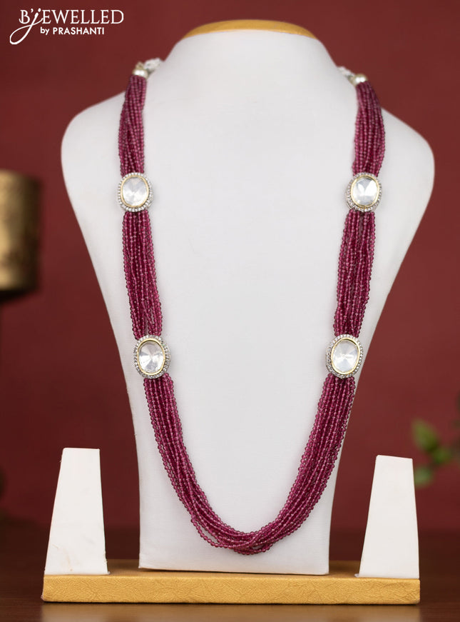 Jaipur multilayer beaded magenta pink necklace & cz stones without earring