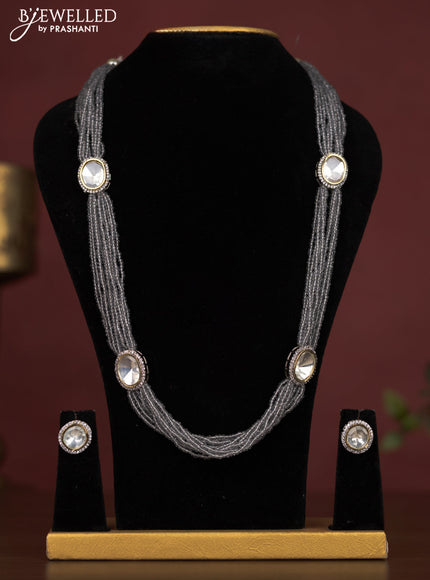 Jaipur multilayer beaded grey necklace & cz stones