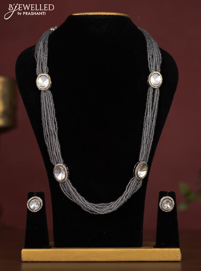 Jaipur multilayer beaded grey necklace & cz stones