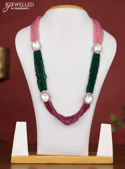 Jaipur multilayer beaded pink & green necklace with cz stones without earring