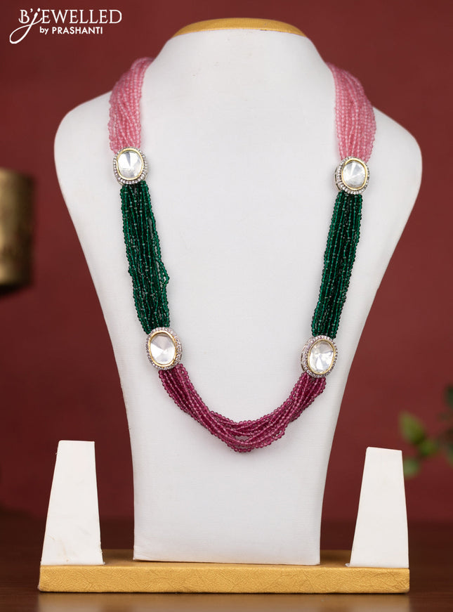 Jaipur multilayer beaded pink & green necklace with cz stones without earring