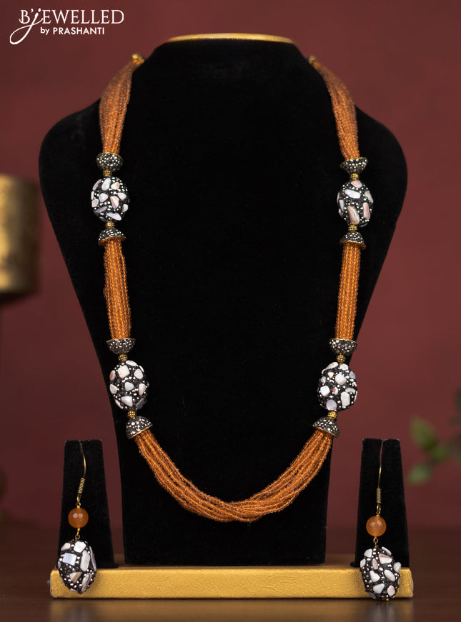 Jaipur crystal beaded orange necklace with minakari balls