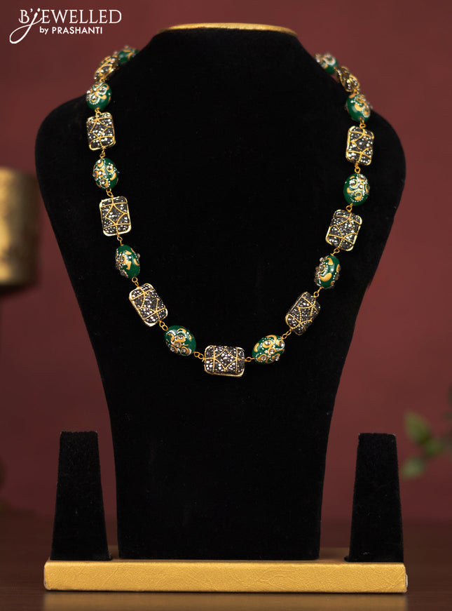 Jaipur crystal beaded green necklace with minakari balls and grey stones without earring