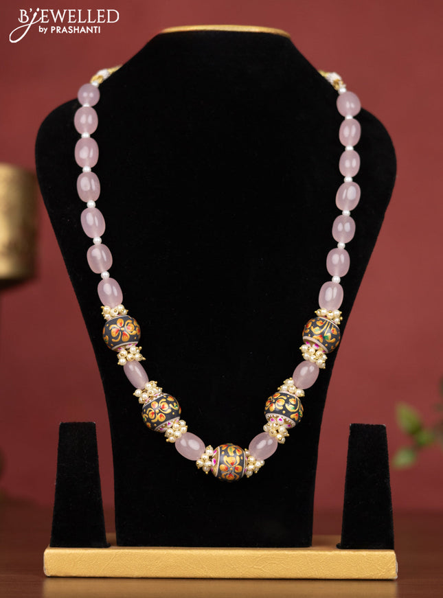 Jaipur crystal beaded pink necklace with minakari balls and  without earring