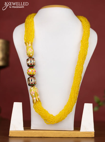 Jaipur crystal multilayer beaded yellow necklace with minakari balls without earrings